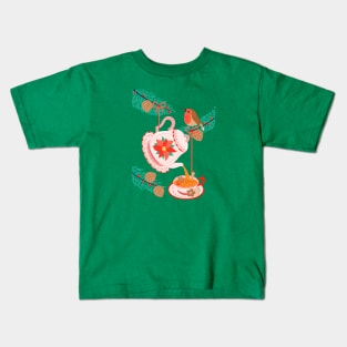 robin Christmas tea Kids T-Shirt